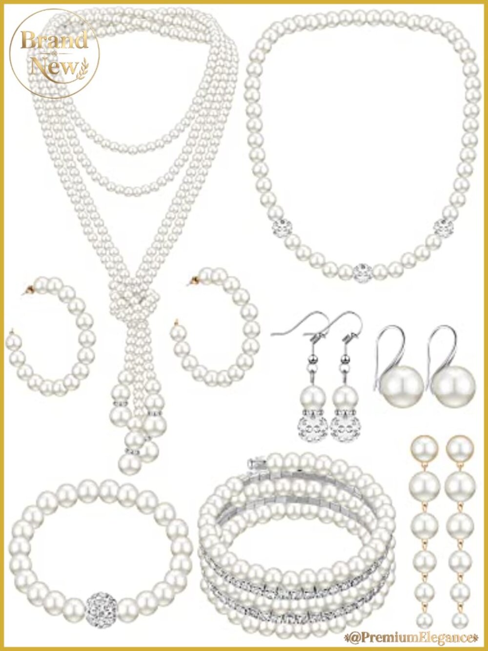 Faux Pearl Jewelry Set for Women - 8 Piece